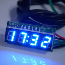 (Blue, 200V) 0.28 Inch 3-in-1 Time + Temperature + Voltage Display DC7-30V Voltmeter Electronic Watch Clock Digital Tube