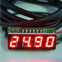 (Red, 33V) 0.28 Inch 3-in-1 Time + Temperature + Voltage Display DC7-30V Voltmeter Electronic Watch Clock Digital Tube