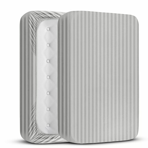 (Extra Deep King Fitted Sheet, Grey Bed Sheet 40cm Stripe Pattern) 40cm Stripe Fitted Bed Sheets Single Double King