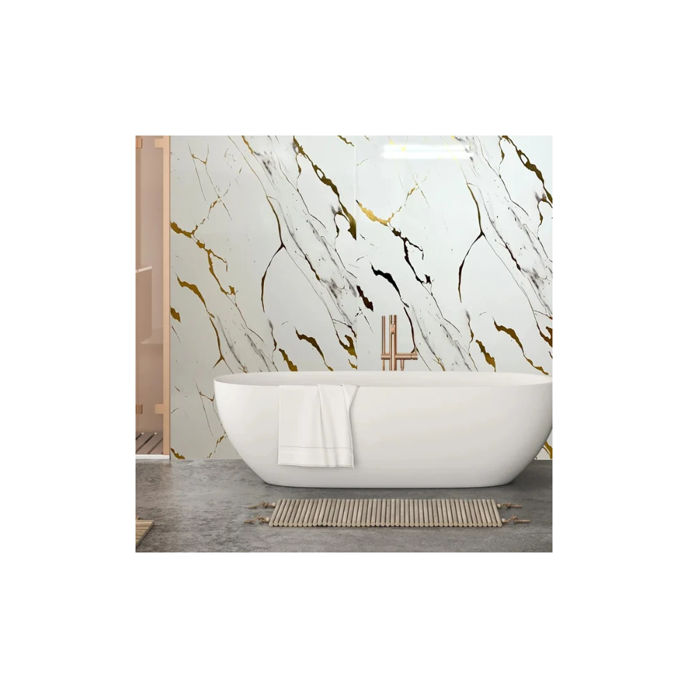 Gold White Marble 1m x 2.4m x 10mm Wet Wall Panels, 2.4m Long Shower Panels Bath Panels