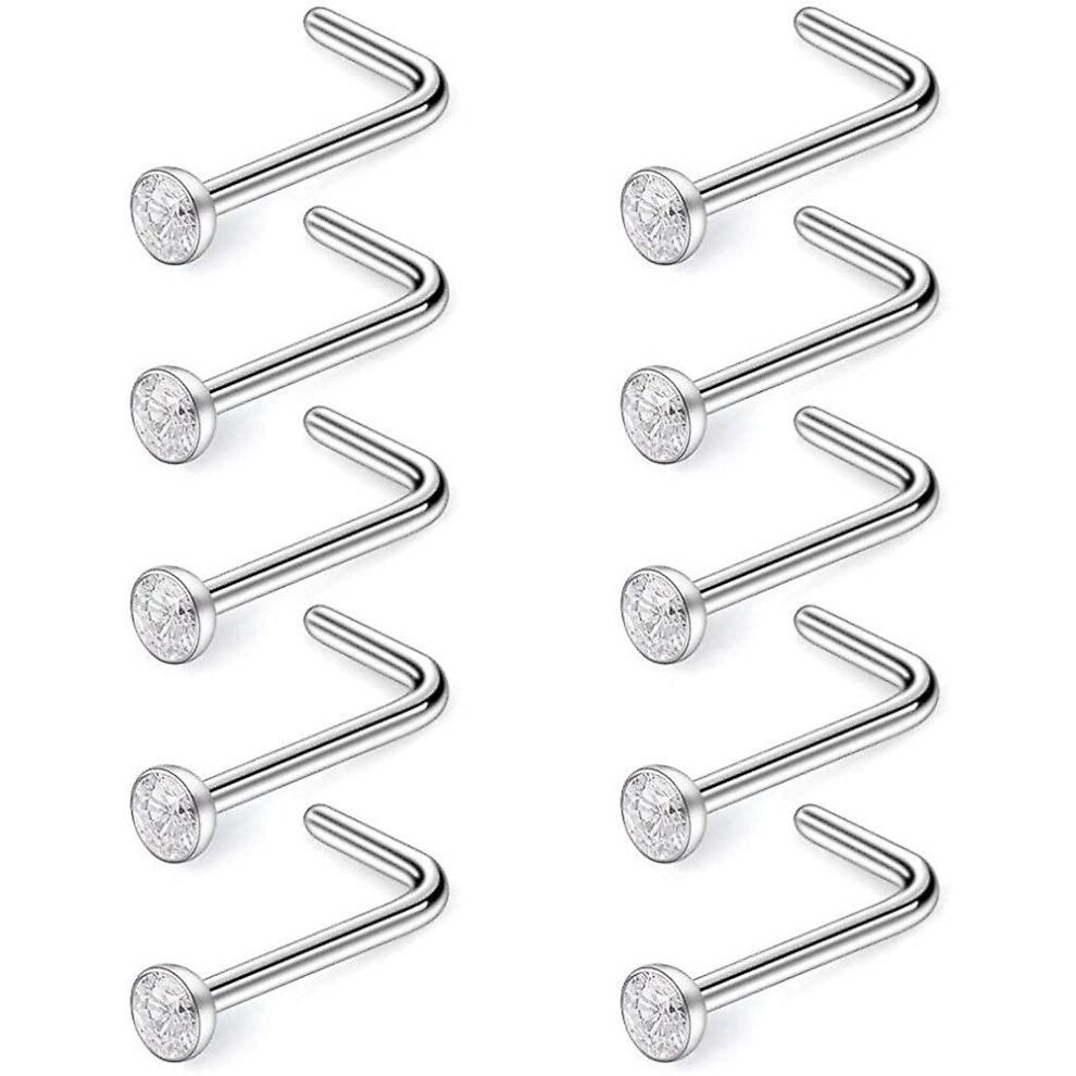 YSDSY L-Form 2mm Klar Steine Nasenpiercing Stift Gebogen Ohrstecker Ringe Nasenstecker 10 Stücke
