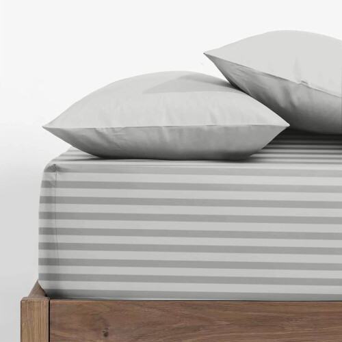 (Extra Deep Super King Fitted Sheet, Grey Bed Sheet 40cm Stripe Pattern) 40cm Stripe Fitted Bed Sheets Single Double King