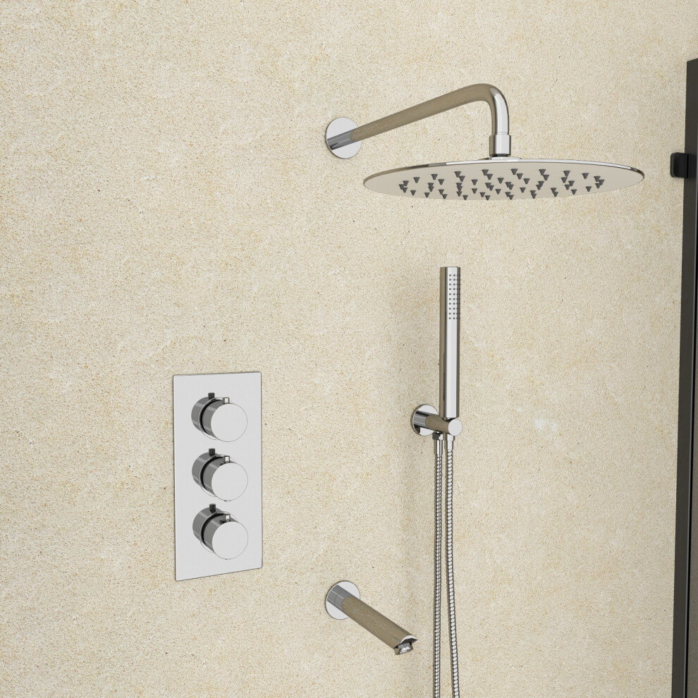 Nes Home Round 3 Way 3 Dial Concealed Shower Mixer Valve Head Handset Spout Chrome Set 7559823712636