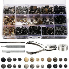 Snap Button Clasps Kit, 120 Set Metal Snaps Button Press Studs with Punch Pliers And 4 Pieces Fixing Tool Kit for Clothing Craft Repairs, 6 Colors