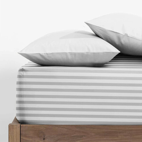(Extra Deep King Fitted Sheet, Silver Bed Sheet 40cm Stripe Pattern) 40cm Stripe Fitted Bed Sheets Single Double King 2