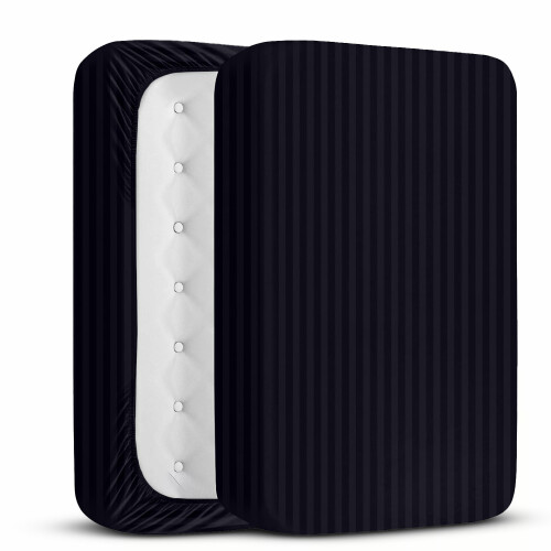 (Extra Deep Single Fitted Sheet, Black Bed Sheet 40cm Stripe Pattern) 40cm Stripe Fitted Bed Sheets Single Double King 2