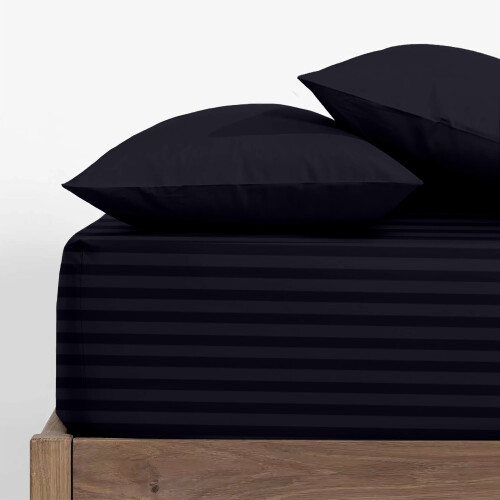 (Extra Deep Double Fitted Sheet, Black Bed Sheet 40cm Stripe Pattern) 40cm Stripe Fitted Bed Sheets Single Double King