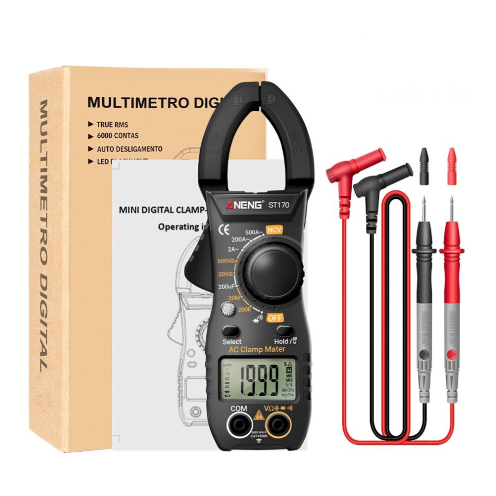 (Black) 1999 Counts Digital Clamp Meter AC Current Multimeter Diode Current Voltage Capacitance NCV Ohm Test Tool