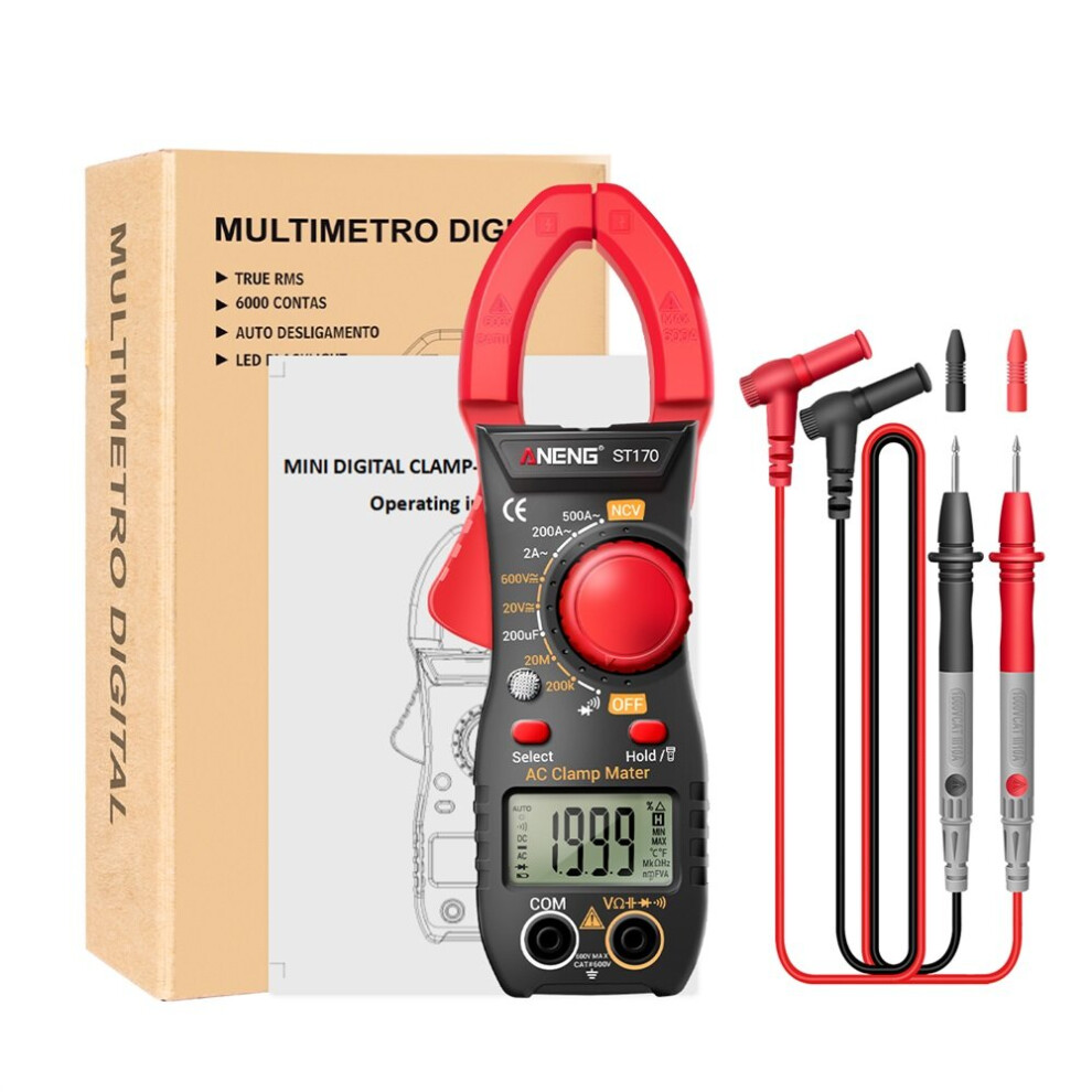 (Red) 1999 Counts Digital Clamp Meter AC Current Multimeter Diode Current Voltage Capacitance NCV Ohm Test Tool