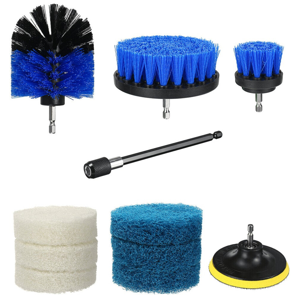 11pcs Drill Scrubber Cleaning Drill Brush Set with Scouring Pad Extension Rod for Car Kitchen Grill Tile