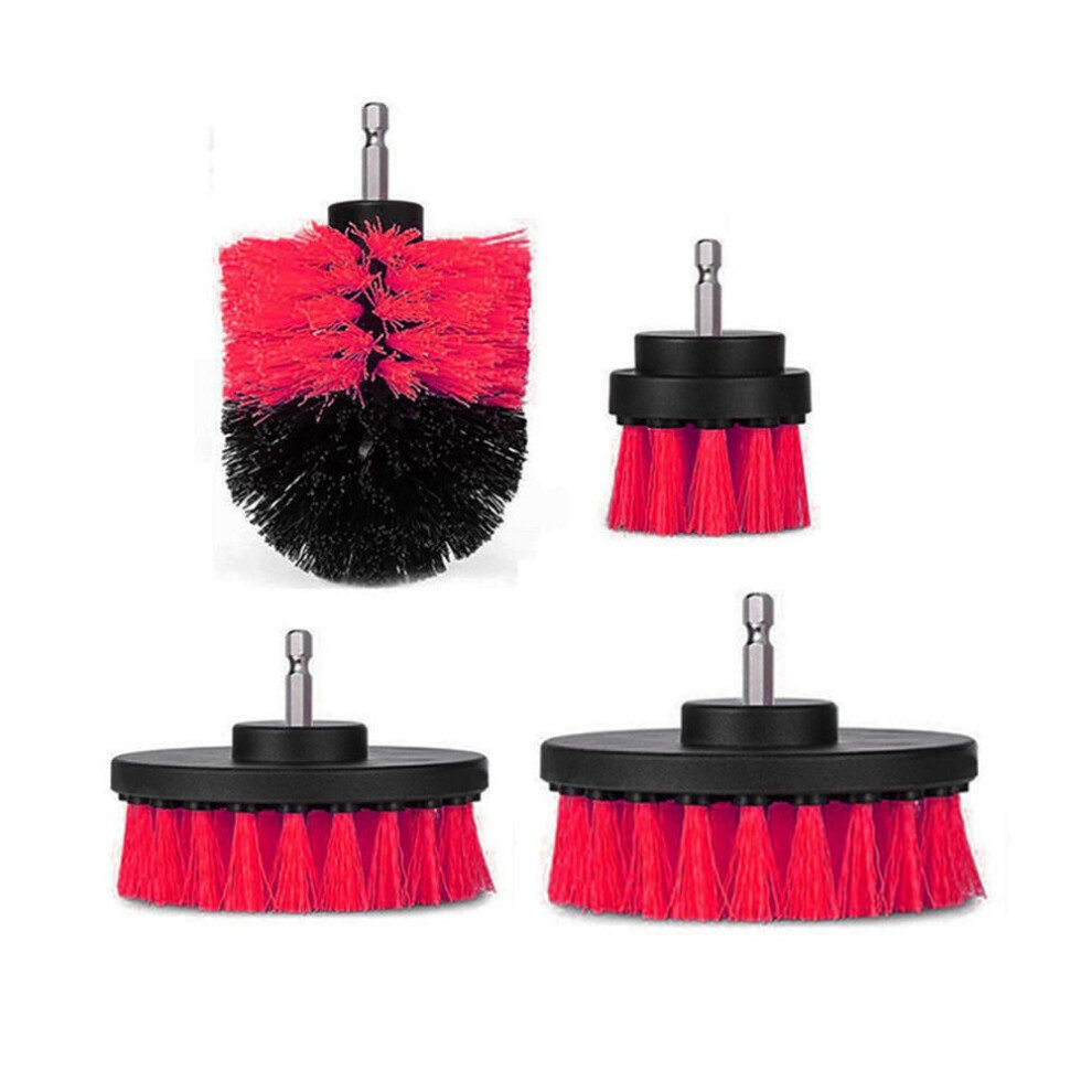 (Red) 4pcs 2/3.5/4/5 Inch Drill Brush Kit Tub Cleaner Scrubber Cleaning Brushes Yellow/Red/Blue