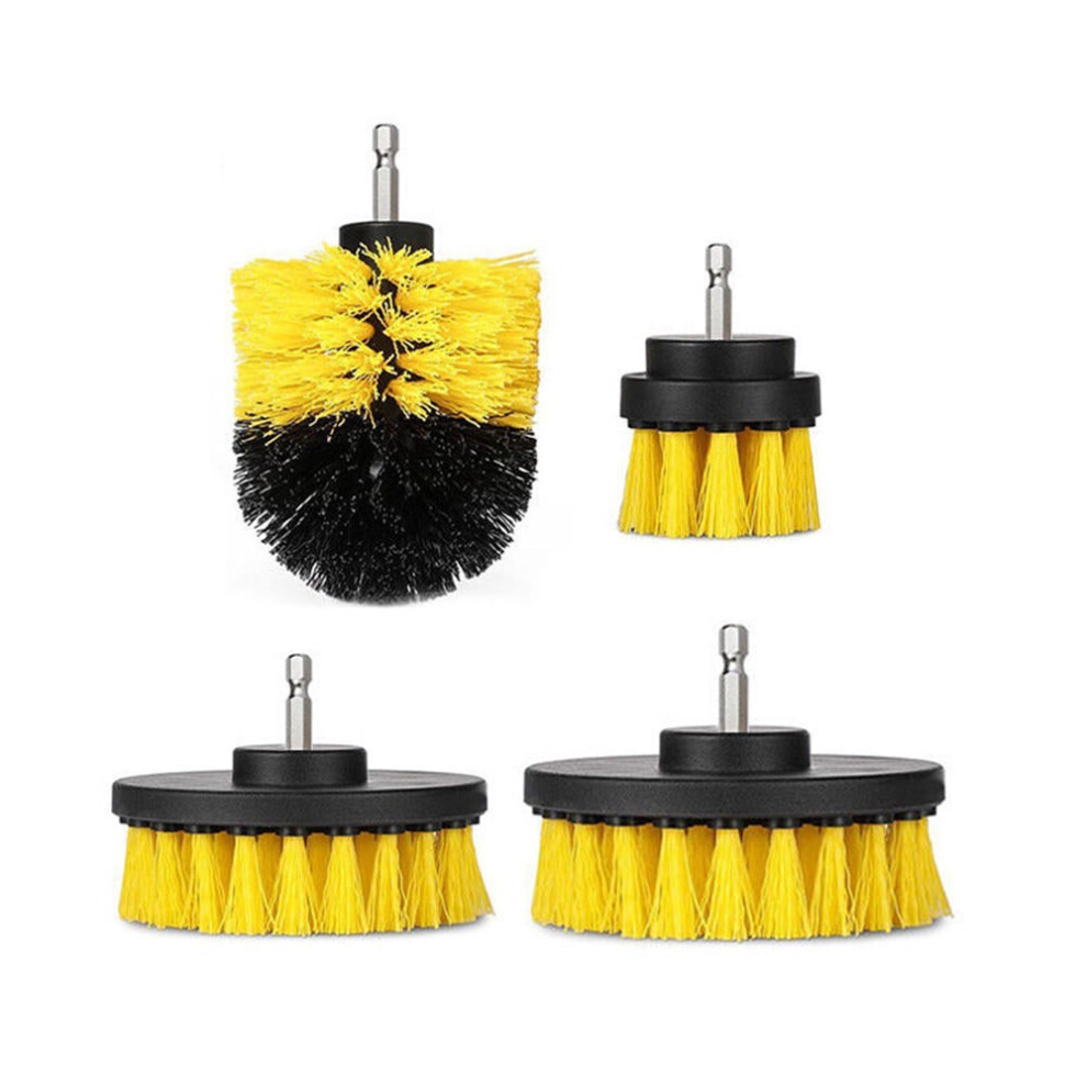 (Yellow) 4pcs 2/3.5/4/5 Inch Drill Brush Kit Tub Cleaner Scrubber Cleaning Brushes Yellow/Red/Blue