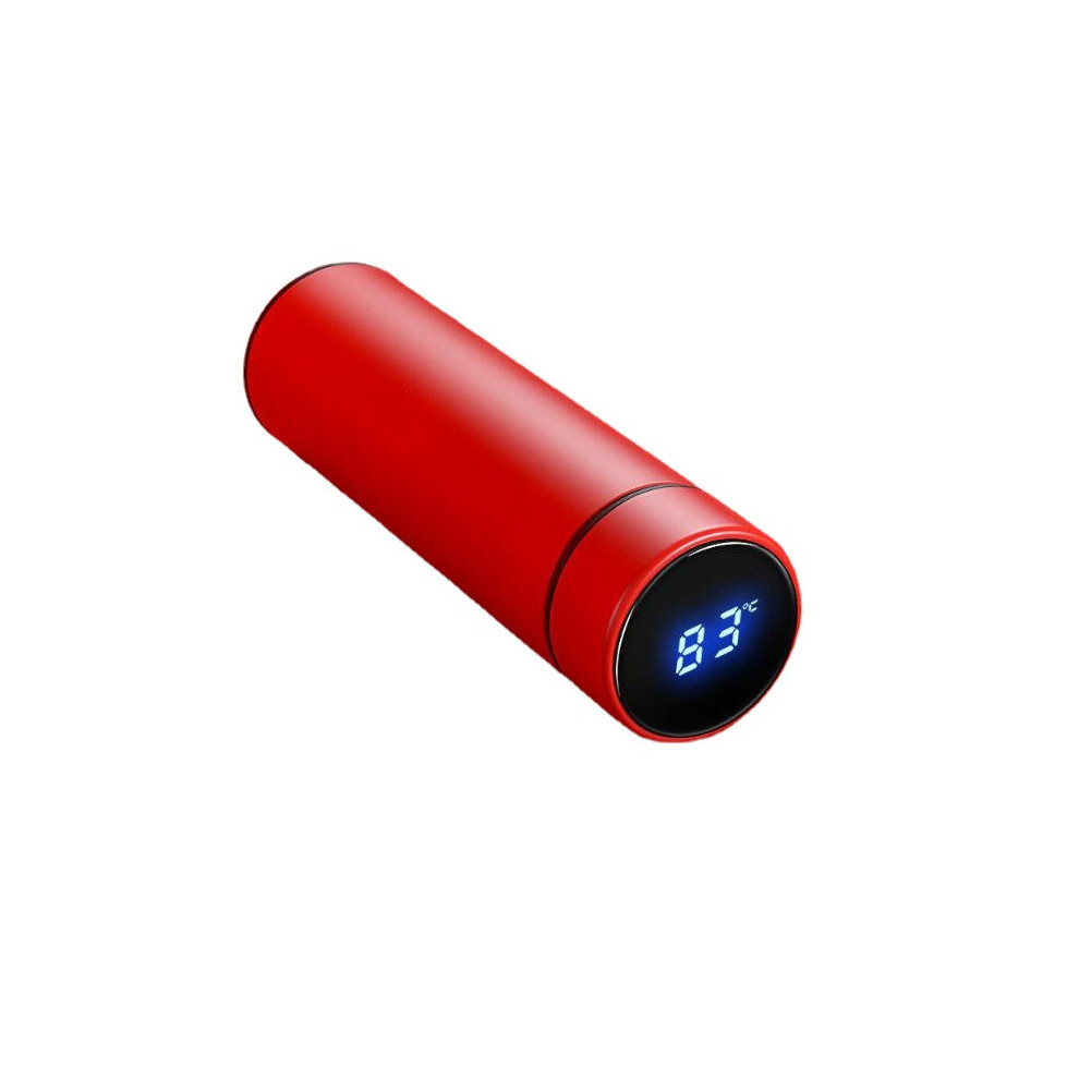 (Red) 500ml Vacuum Thermos LCD Temperature Display Water Bottle Stainless Steel Double Wall Insulated Cup