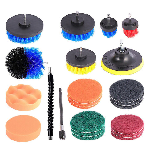 (Blue) 23pcs Cleaning Drill Brush Cleaner Combo Tool Kit Electric Drill Power Scrubber