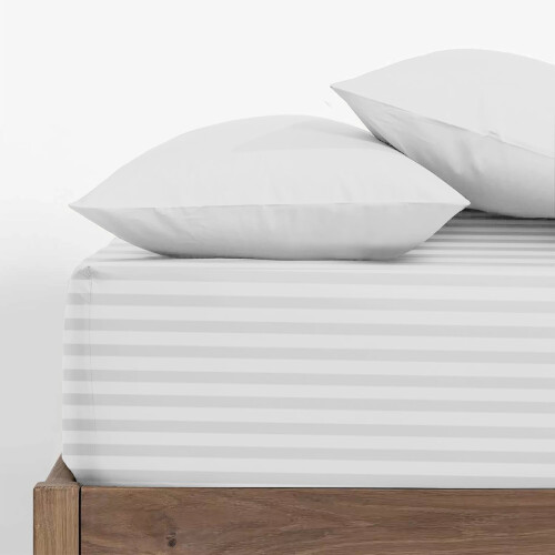 (Extra Deep Single Fitted Sheet, White Bed Sheet 40cm Stripe Pattern) 40cm Stripe Fitted Bed Sheets Single Double King 2