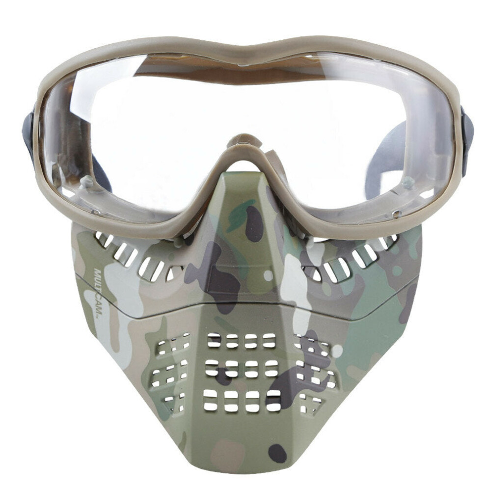 (Clear Lens) Tactical Glasses+Half Face Mask Removable Outdoor CS Military Protective Mask