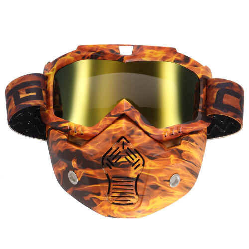 (Gold) Detachable Modular Mask Shield Goggles Full Face Protect For Motorcycle Helmet