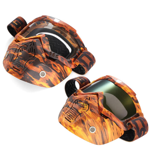 (Gold) Detachable Modular Mask Shield Goggles Full Face Protect For Motorcycle Helmet 2