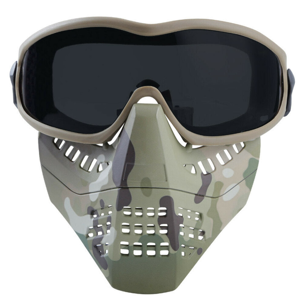 (Black Lens) Tactical Glasses+Half Face Mask Removable Outdoor CS Military Protective Mask