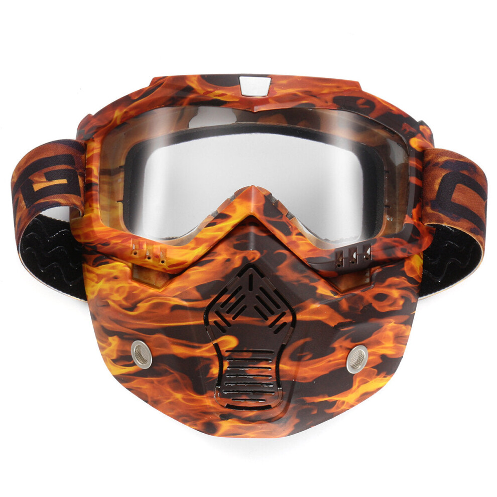 (Clear) Detachable Modular Mask Shield Goggles Full Face Protect For Motorcycle Helmet