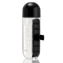 (Black) 600ML 2 In 1 Travel Pill Case Water Bottle Daily Capsule Cup Vitamin Storage Organizer