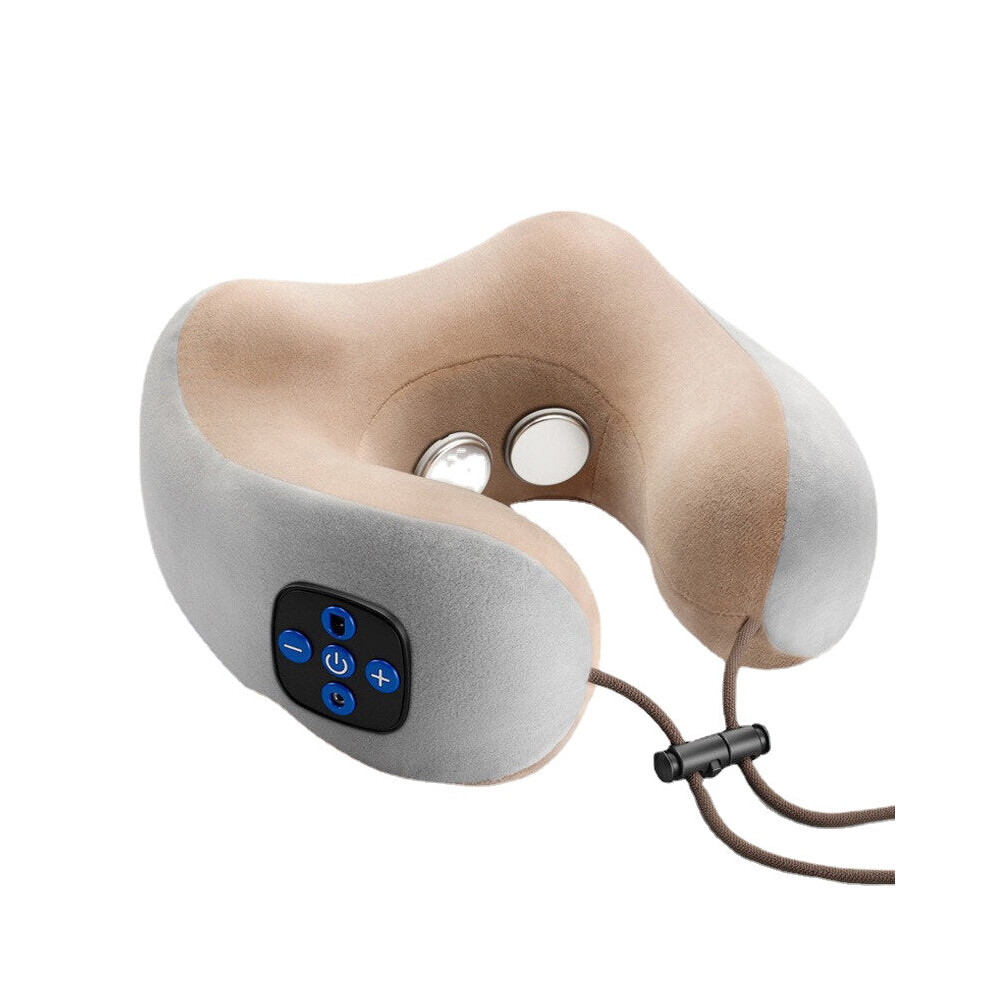 (Coffee, Kneading type) U Shade Pillow Electric Massage Neck Support Vibrating Kneading Charging Neck Pillow