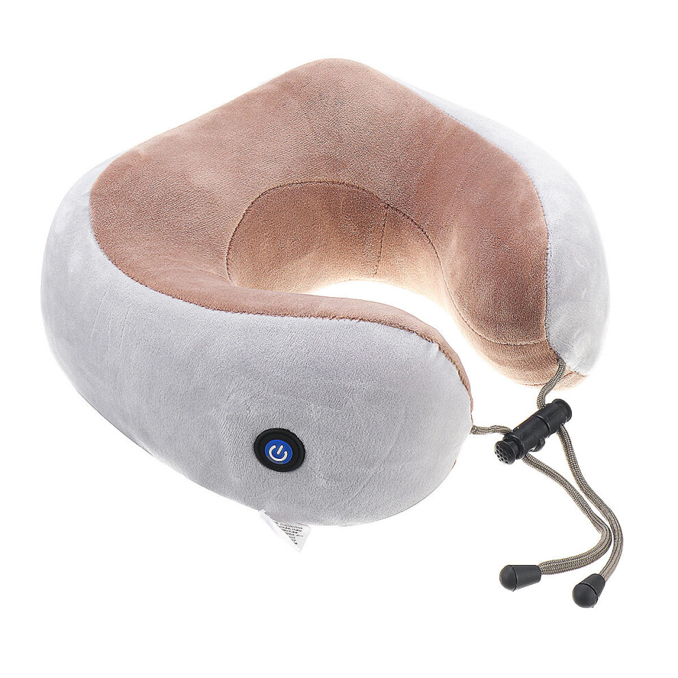 (Coffee, Vibrating type) U Shade Pillow Electric Massage Neck Support Vibrating Kneading Charging Neck Pillow