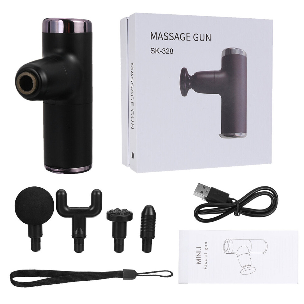 (Black, Type A) Smart Muscle Massage Vibrating Handheld Deep Tissue Percussion 6/22 Speed USB Charging LED Touch Screen with 4 Heads