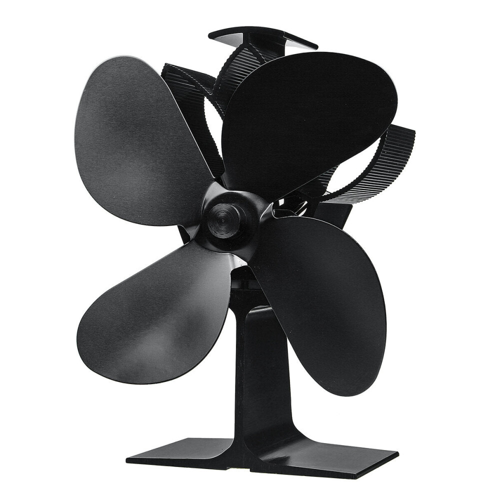 (Black) 4 Blades Stove Fan Wood Heater Fireplace Fire Heat Powered Circulating Eco