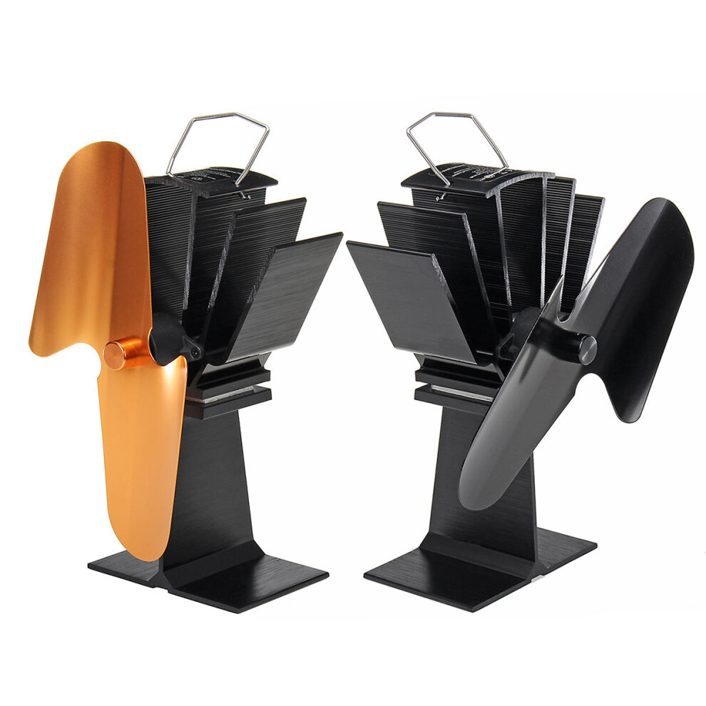 (Black) 2 Blade Heat Powered Wood Stove Fan Silent Eco-Friendly Fireplace Fan for Wood Log Burner