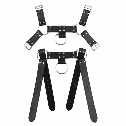 Black Leather Chest Strap Faux Leather Metal Ring Support Strap Back Binding Strap For Men 1