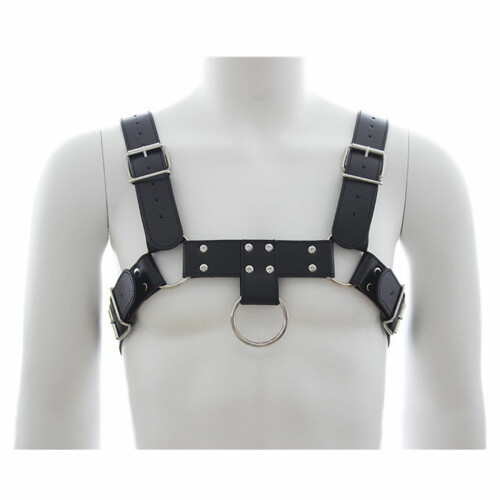 Black Leather Chest Strap Faux Leather Metal Ring Support Strap Back Binding Strap For Men 2