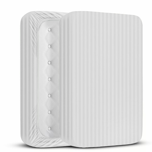 (Extra Deep King Fitted Sheet, White Bed Sheet 40cm Stripe Pattern) 40cm Stripe Fitted Bed Sheets Single Double King