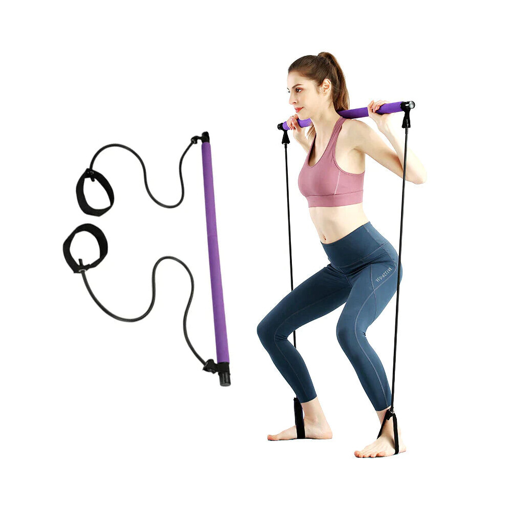 Portable Pilates Bar Kit + Resistance Band Adjustable Exercise Stick Toning Home Gym Workout Equipment