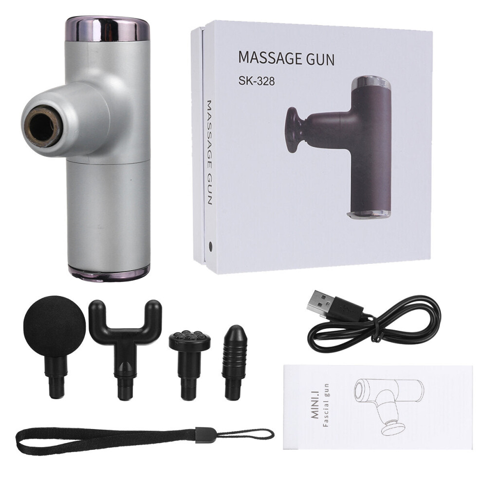 (Grey) 4- Modes Mini Massager USB-C Charging Percussion Massager Muscle Relaxing Therapy Deep Tissue Massage Device