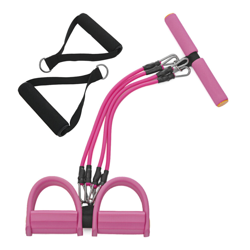 (Pink) Multifunction Resistance Tesion Rope AB Training Leg Exerciser Fitness Pull Rope with Foot Pedal Home Gym Yoga Workout Exercise Bands