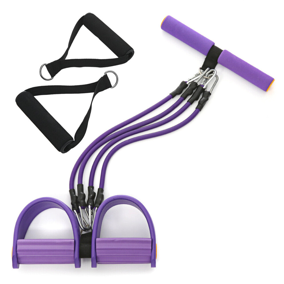 (Purple) Multifunction Resistance Tesion Rope AB Training Leg Exerciser Fitness Pull Rope with Foot Pedal Home Gym Yoga Workout Exercise Bands