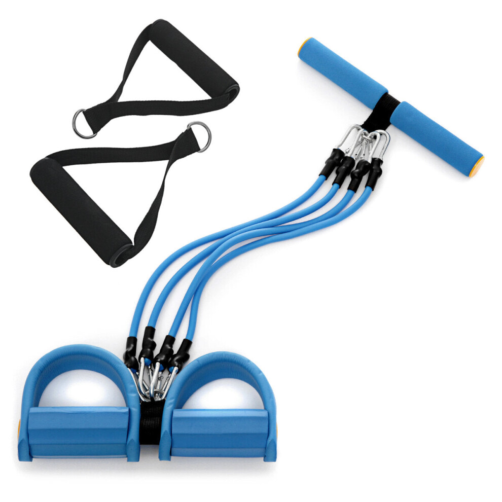 Greenzech (Blue) Multifunction Resistance Tesion Rope Ab Training Leg Exerciser Fitness Pull Rope With Foot Pedal Home Gym Yoga Workout Exercise Bands