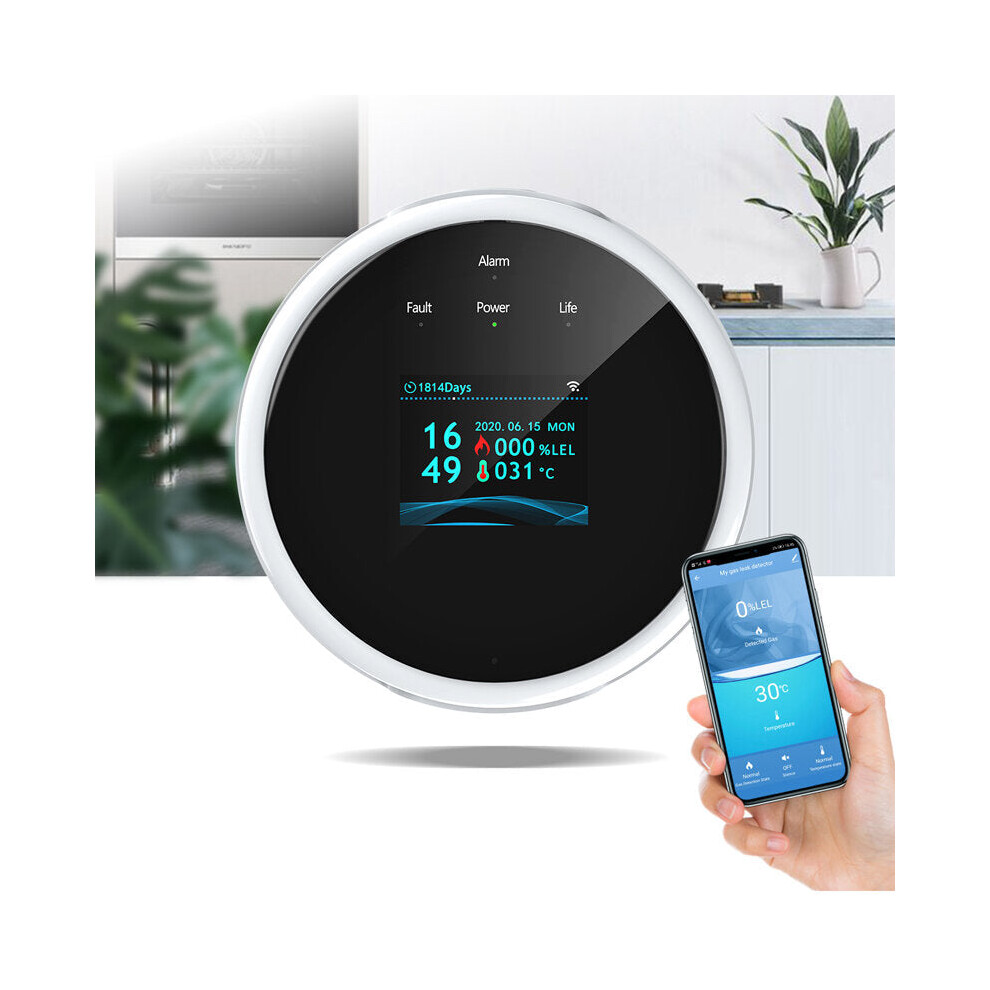 Wifi Natural Gas Sensor LCD Screen Household Smart Gas Alarm Detector Leakage Sensor Wifi Temperature Detectors Work with Amazon Alexa Google Home