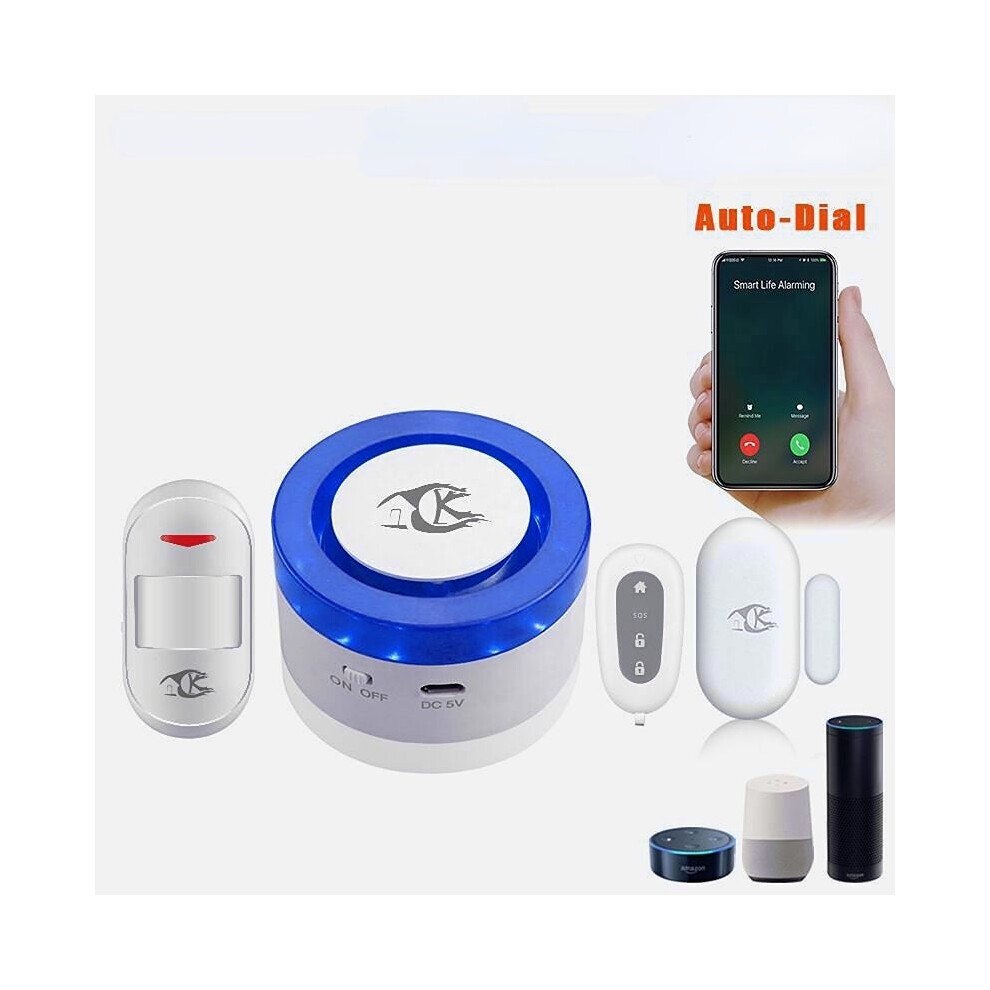 (Blue, UK Plug) WiFi Sound and Light Alarm Tuya Smart Life APP Control Light Sound Siren For Alarm System Work with Amazon Alexa Google Home IFTTT