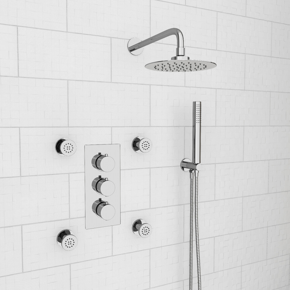 Nes Home Round 3 Way Concealed Shower Mixer Valve Shower Head Handset Body Jets Set Chrome