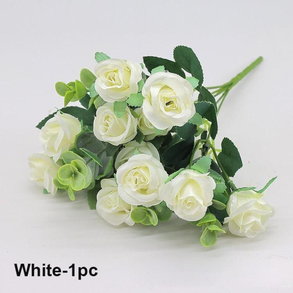 (White) 10 Heads Artificial Flowers Silk Rose Red Eucalyptus Leaves Peony Bouquet Fake Flower for Wedding Table Party Vase Home Decor