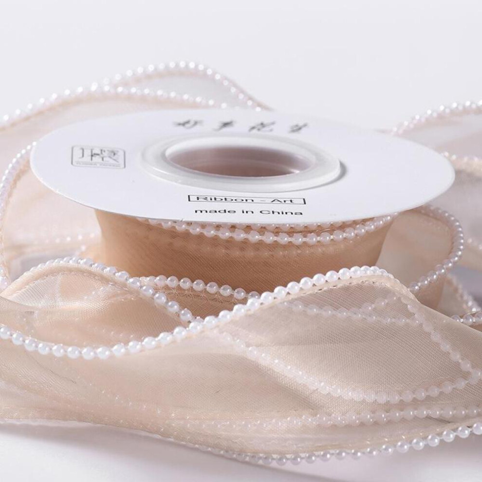 (Brown) 4cm Width Simulation Pearl Yarn Ribbon Flower Bouquet Gift Packaging DIY Handmade Bowknot Ribbon Birthday Wedding Decoration