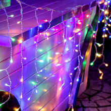 (Pastel Multi-Coloured) The Magic Toy Shop 200 Christmas LED Icicle Snowing Chaser Xmas Lights Timer & Memory Indoor / Outdoor