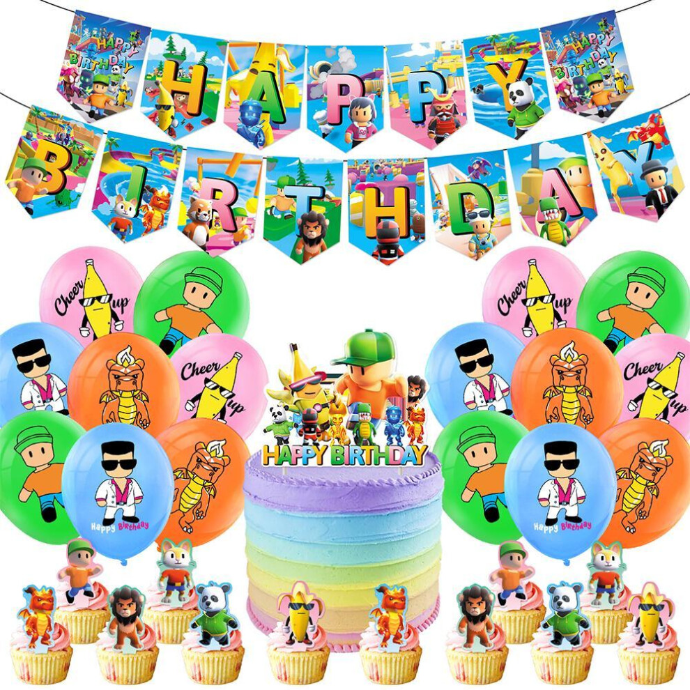 30PCS Stumble Guys Party Supplies include Banner Cake Toppers Balloons