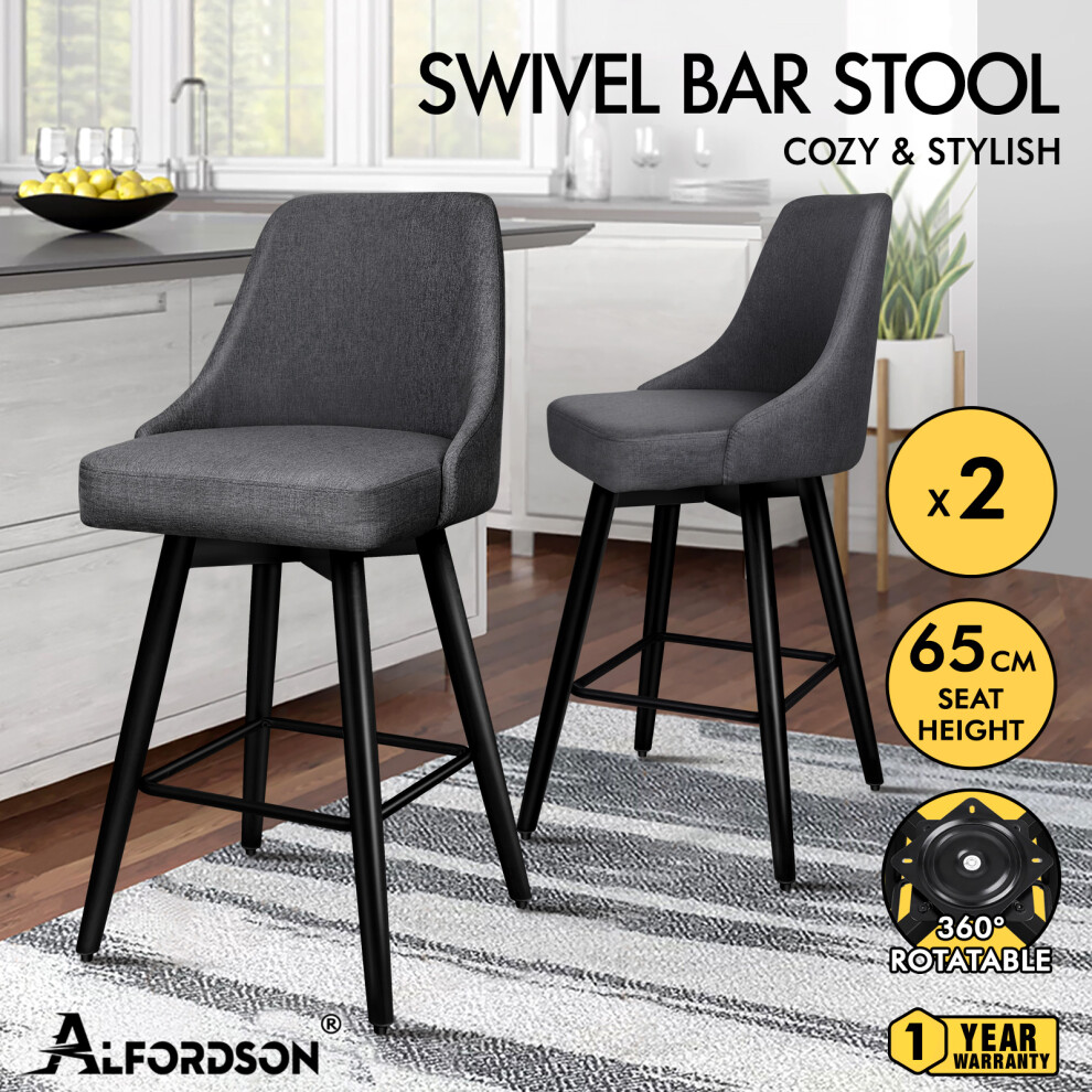 ALFORDSON 2x Swivel Bar Stools Kitchen Dining Metal Frame DARK GREY