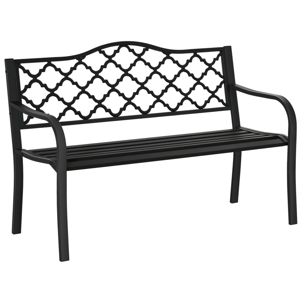 Outsunny 2-Seater Garden Bench Cast Iron Patio Antique Loveseat W/ Armrest Black