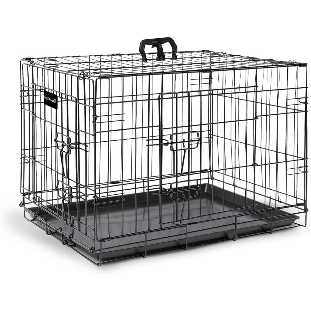 Furdreams 24 Inch Dog Cage Crate Heavy Duty Black Metal Folding Crate with 2 Doors Ideal for Puppy Training (60 x 45 x 50cm)