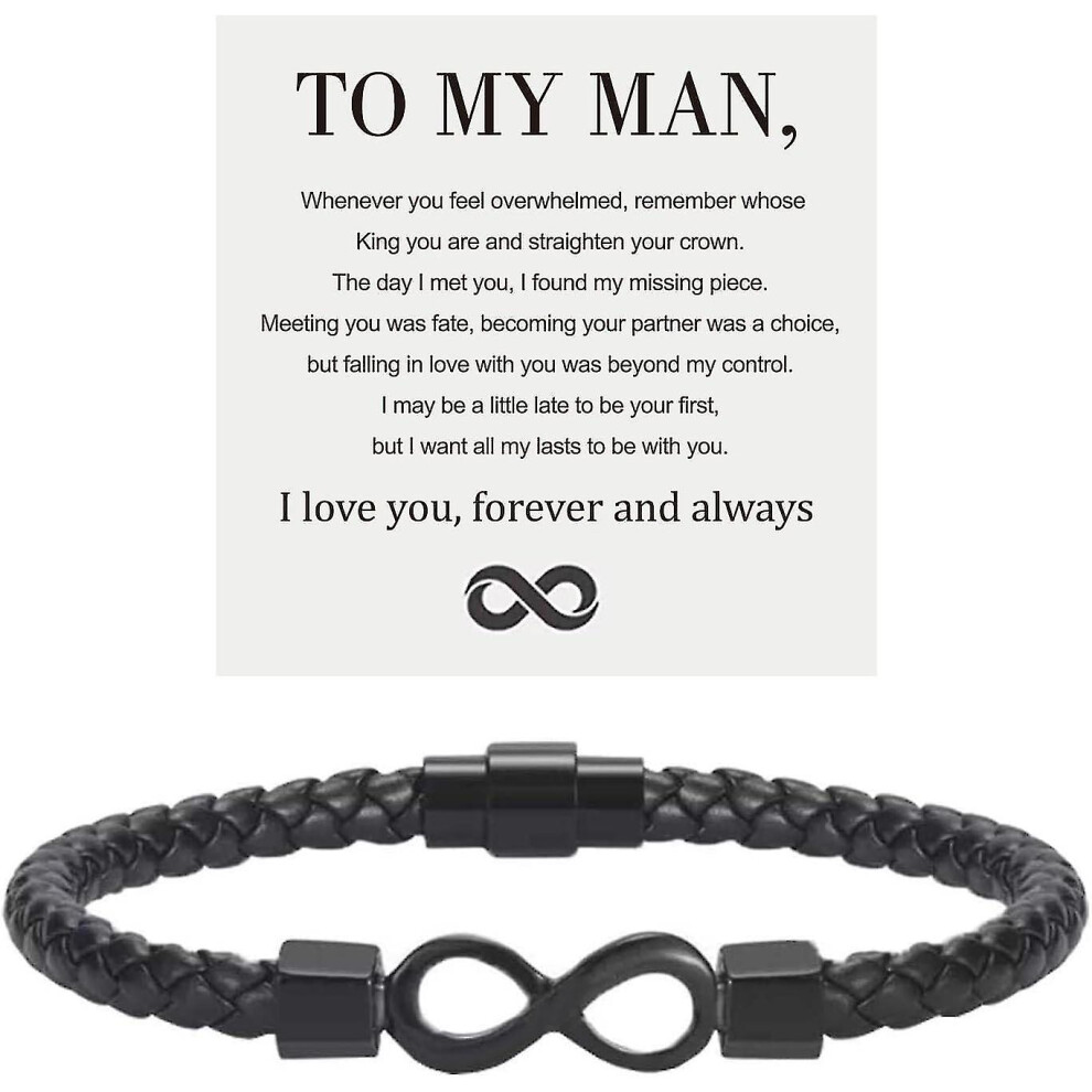 To My Man, Infinity Leather Bracelet Husband Gifts From Wife I Love You Forever And Always Bracelet Boyfriend Anniversary Birthday Christmas Fathers G