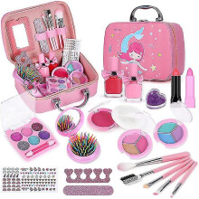 Kids Girl Mermaid Makeup Kit Cosmetic Toys Set with Bag Cosplay Princess Game